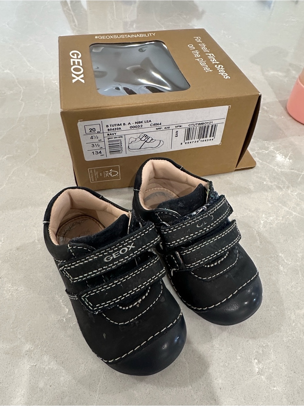 Geox navy Leather Hook-and-Loop Baby Walker Shoes